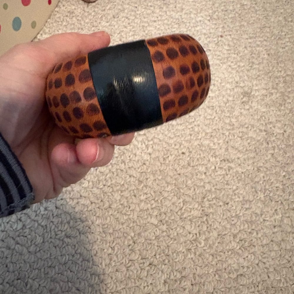 Brown And Black Patterned Leather Bangle From Ita… - image 1